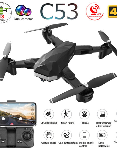 C53 5G GPS WiFi FPV RC Drone with 4K HD Dual Camera Follow Me Optical Flow Foldable Professional Helicopter Quadrocopter Kid Toy