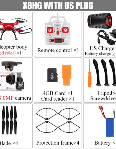 SYMA Professional UAV X8HG X8HW X8HC 2.4G 4CH RC Helicopter Drones 1080P 8MP HD Camera Quadcopter (SYMA X8C/X8W/ X8G Upgrade)