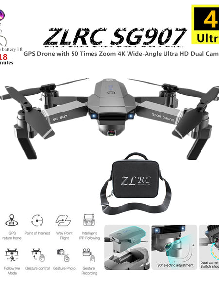 GPS Quadcopter ZLRC SG907 RC Drone with 5G WiFi FPV 4K Wide Angle HD Camera GPS Follow Me Quadrocopter Foldable Helicopter Toy