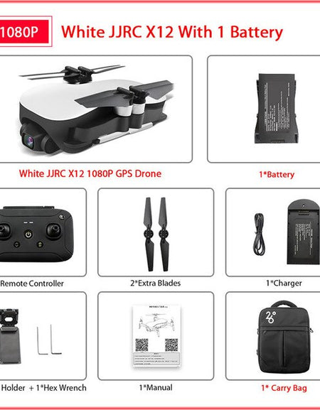 JJRC X12 GPS 4K HD Camera Drone with WiFi FPV 1080p 4K Gimble Camera Brushless Motor Foldable Quadcopter Vs H117s Zino F11 SG906