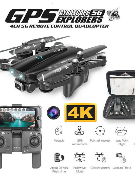 S167 GPS Drone With Camera 5G  RC Quadcopter Drone 4K WIFI FPV  Foldable Off-Point Flying Gesture Photos Video Helicopter Toy