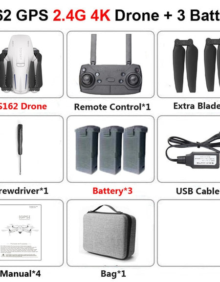 S162 GPS Foldable Drone with Dual Camera 4K HD 1600W Plxels 50 Times Zoom 5G WiFi FPV Optical Flow RC Quadcopter Helicopter Toys