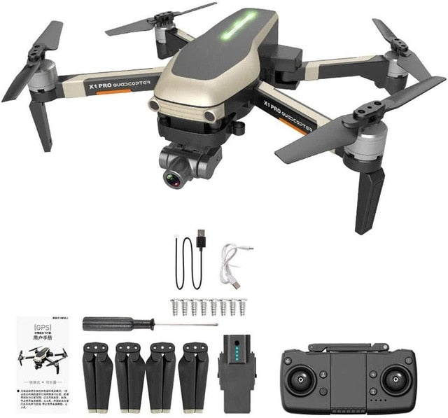 X1 PRO GPS Folding Drone 4k Wide Angle WiFi FPV HD Camera Selfie Two-Axis Mechanical Gimbal GPS One Key to Return