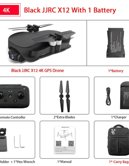 JJRC X12 4K Brushless Motor RC Drone WIFI 1KM FPV HD Camera Anti Shake 3 Axis Gimbal Quadcopter VS X8 RC Helicopter Dron Toys