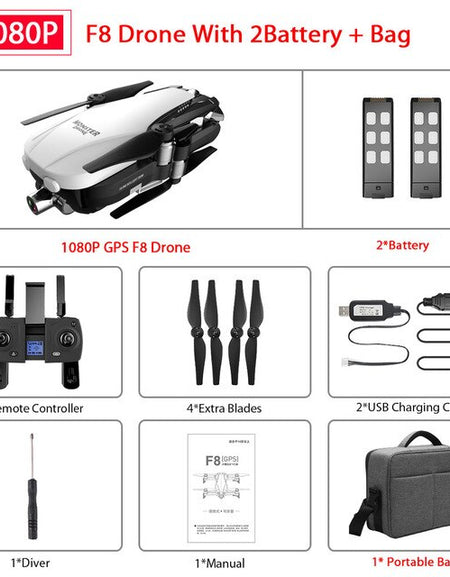 SALMOPH F8 GPS RC Drone with Two-axis anti-shake Self-stabilizing gimbal Dual Camera Gesture Control 5G Wifi FPV Brushless Motor