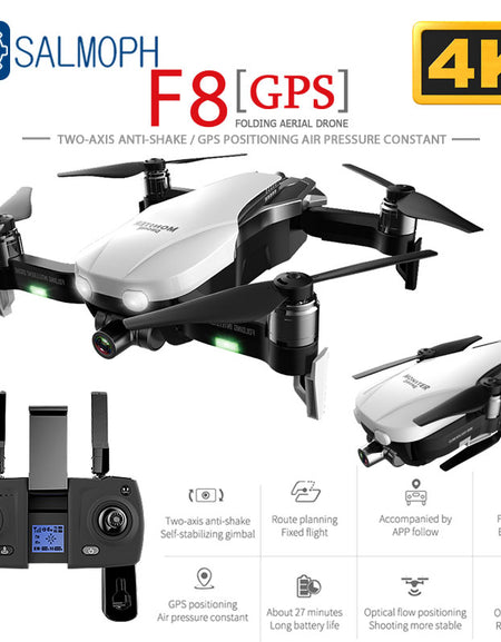 SALMOPH F8 GPS RC Drone with Two-axis anti-shake Self-stabilizing gimbal Dual Camera Gesture Control 5G Wifi FPV Brushless Motor