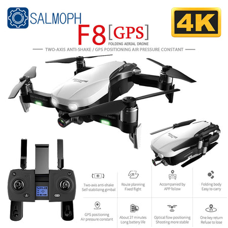 SALMOPH F8 GPS RC Drone with Two-axis anti-shake Self-stabilizing gimbal Dual Camera Gesture Control 5G Wifi FPV Brushless Motor
