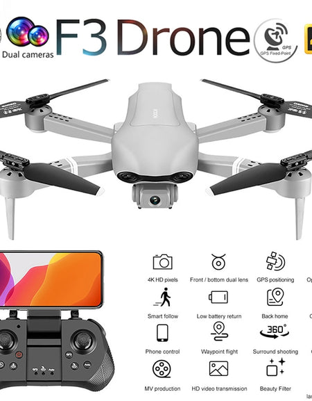 2020 New F3 Drone With 4K HD Dual Camera GPS 5G WiFi FPV Wide Angle Live Video Professional RC Quadcopter Helicopter Toys SG907