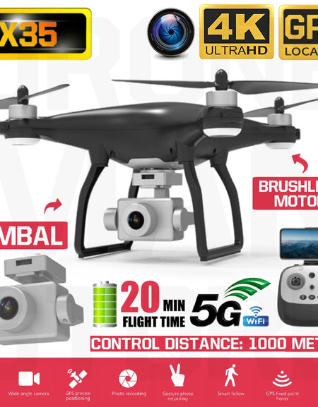X35 4K 1080P Video Gimbal Full HD Camera RC Drone FPV 5G WIFI Professional Quadcopter GPS Positioning 22 Minutes Flying Time