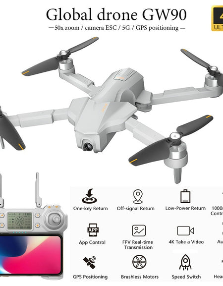 Global Drone Gw90 With 4k Gps Drone Aerial Photography Hd Professional Ultra-long Battery Life Four-axis Folding Drone Vs F11pro