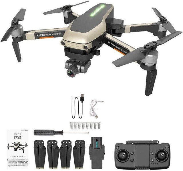 X1 PRO GPS RC Drone 4k 120 ° Wide Angle WiFi FPV HD Camera Selfie Two-Axis Mechanical Gimbal GPS Follow Me Low-Power Home