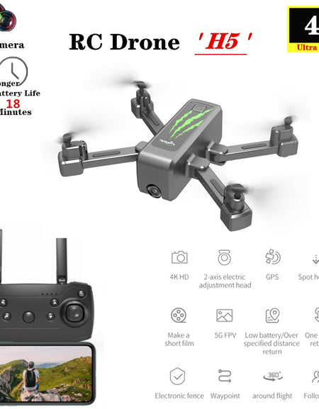 H5 Mini Drone GPS 4K Quadrocopter with 2-Axis Gimbal 5G Electric Adjustment Camera Foldable Qucdcopter vs SG907 S167 S162 Dron