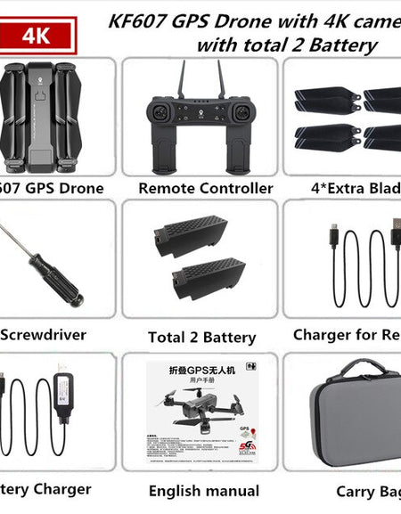 KF607 GPS Drone with 5G WIFI FPV 4K HD Wide Angle ESC Camera GPS Optical Flow Following Quadcopter 2.4G WIFI FPV 1080P HD Camera